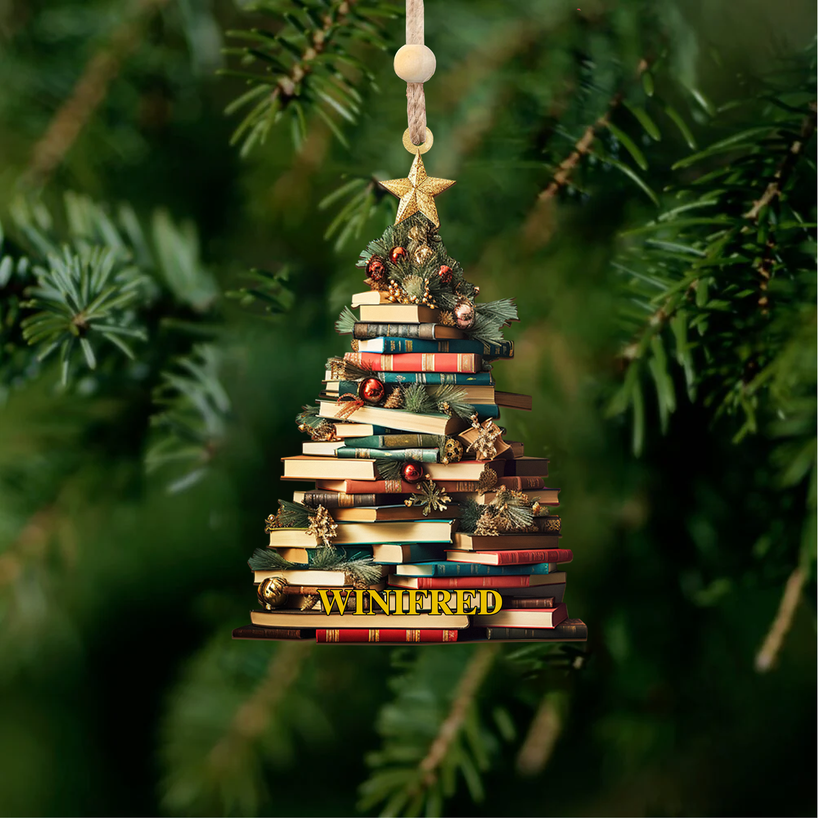 Personalized Christmas Book Tree Name Ornament, Book Lover Gift CF112 - Kindlytoys