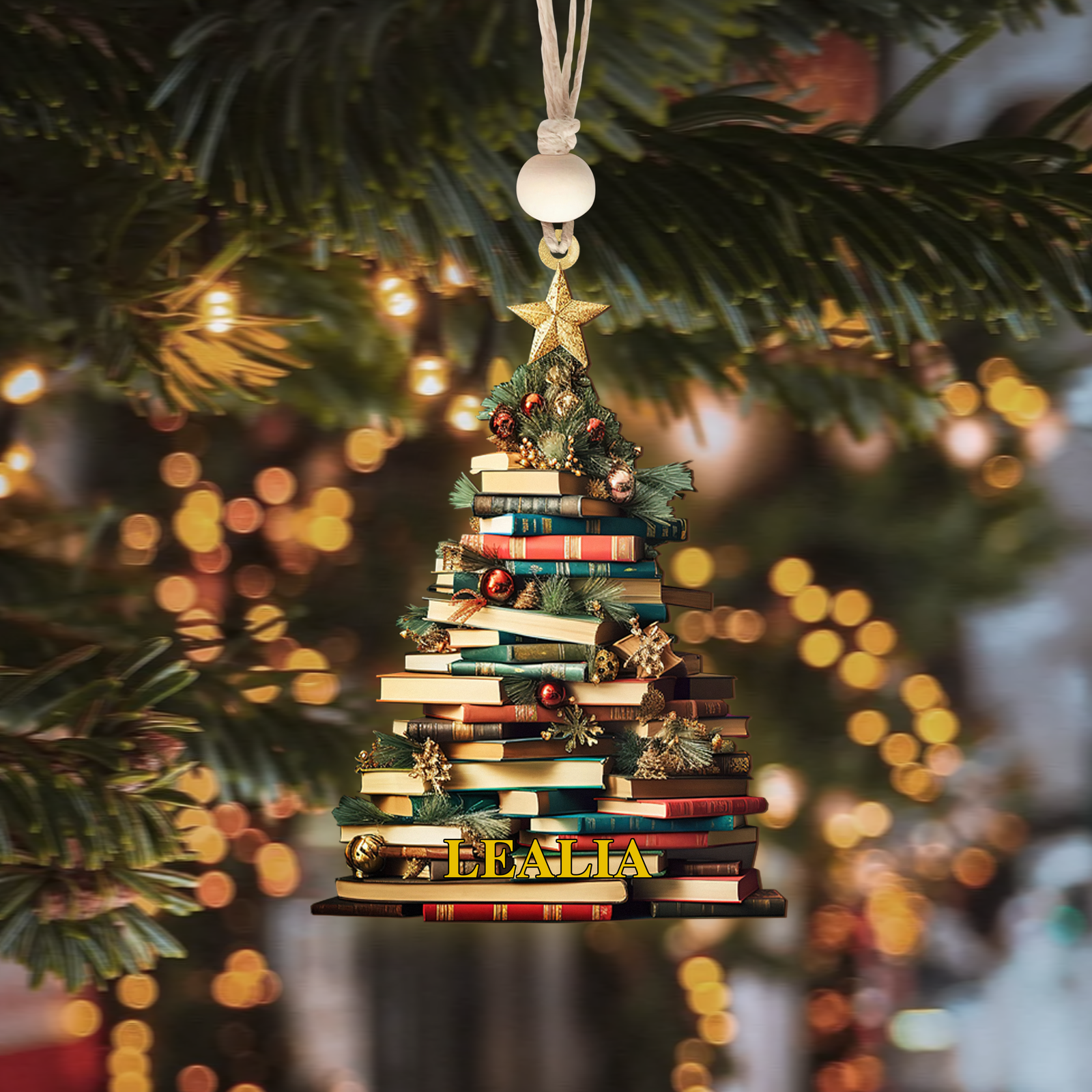 Personalized Christmas Book Tree Name Ornament, Book Lover Gift CF112 - Kindlytoys