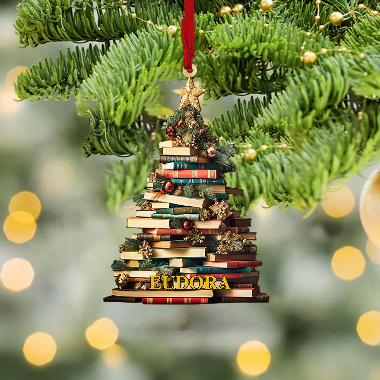 Personalized Christmas Book Tree Name Ornament, Book Lover Gift CF112 - Kindlytoys