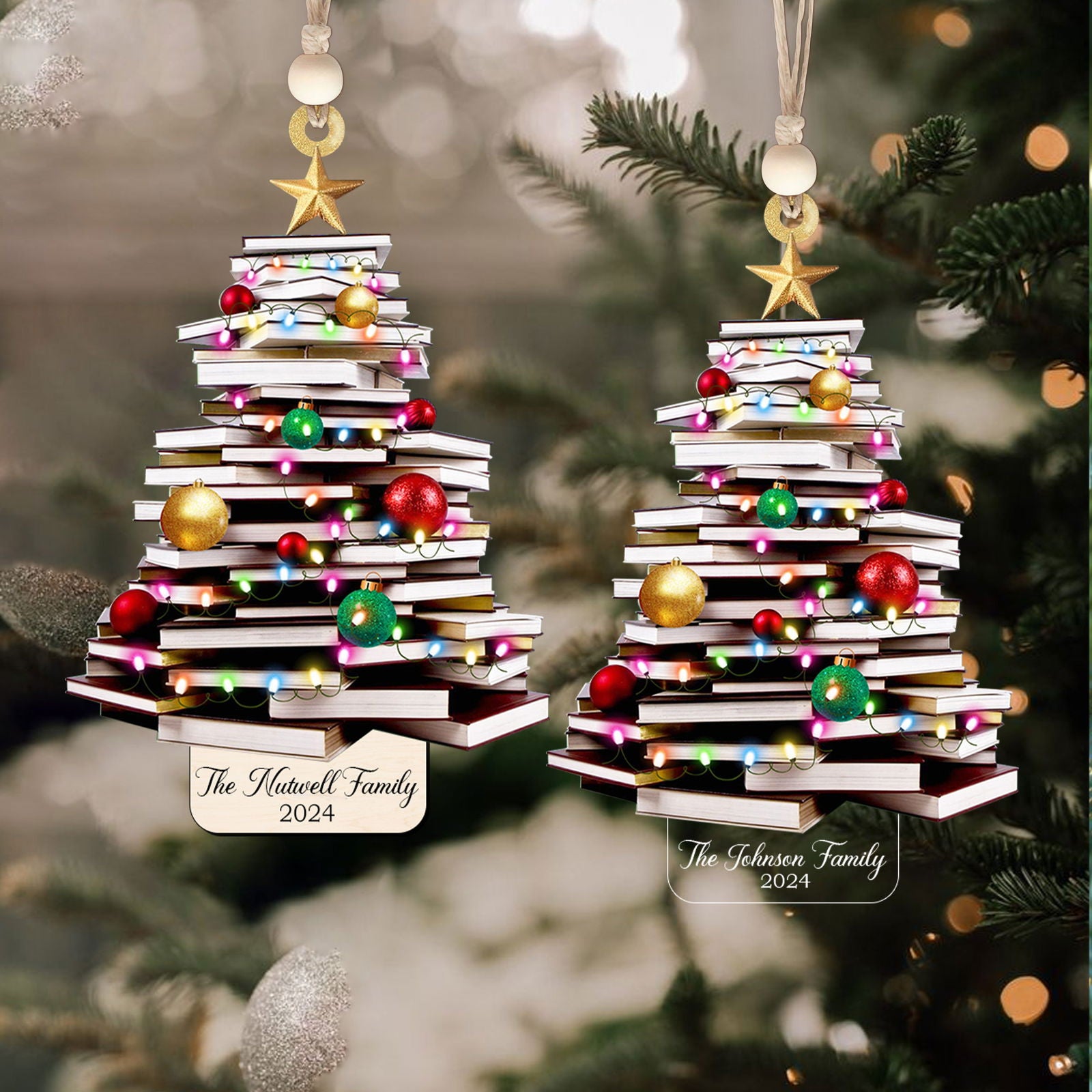 Personalized Christmas Book Tree Ornament, Book Lover Christmas Ornament CF86 - Kindlytoys