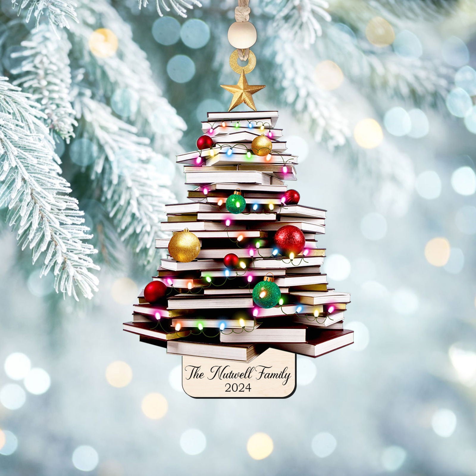 Personalized Christmas Book Tree Ornament, Book Lover Christmas Ornament CF86 - Kindlytoys
