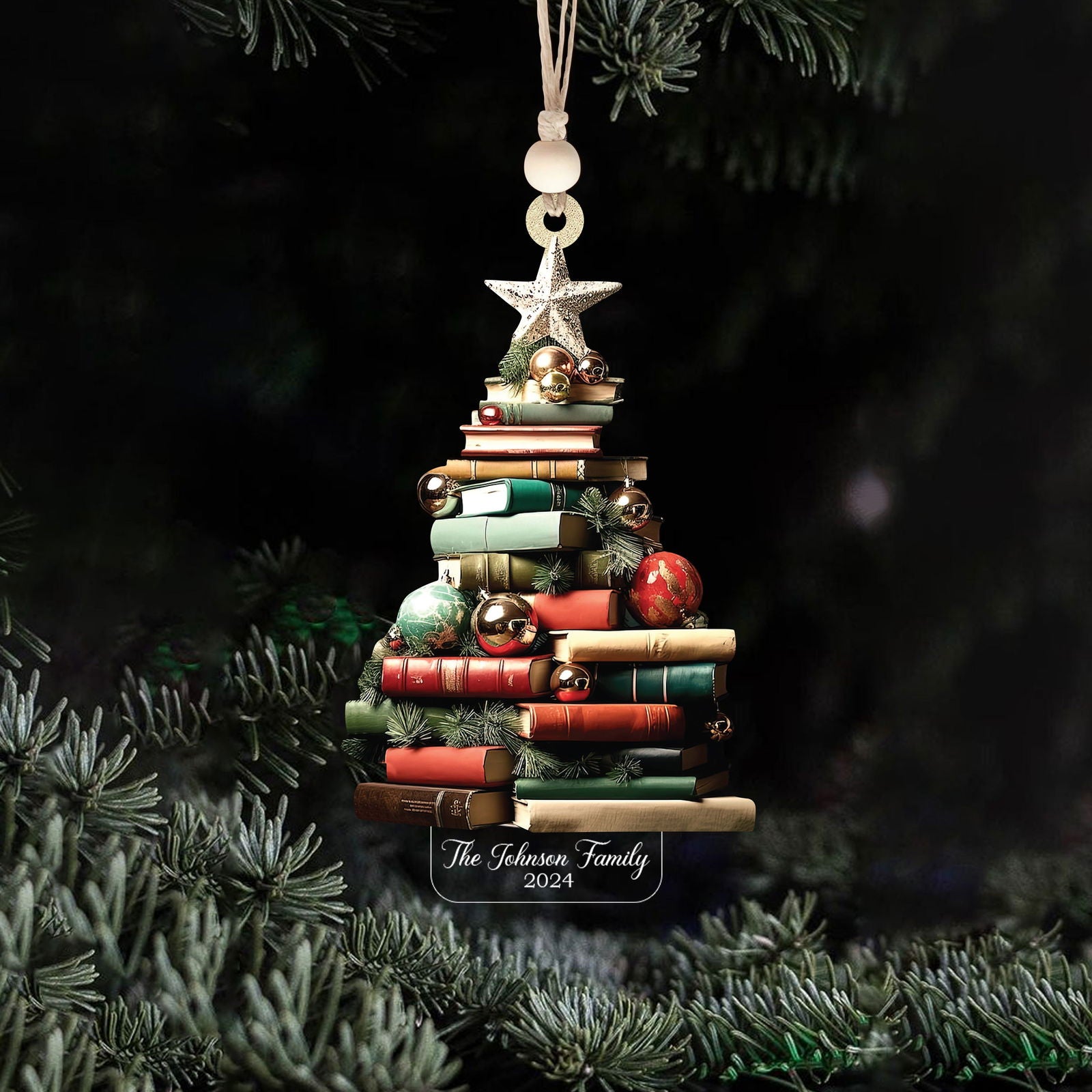 Personalized Christmas Book Tree Ornament, Book Lover Christmas Ornament CF86 - Kindlytoys