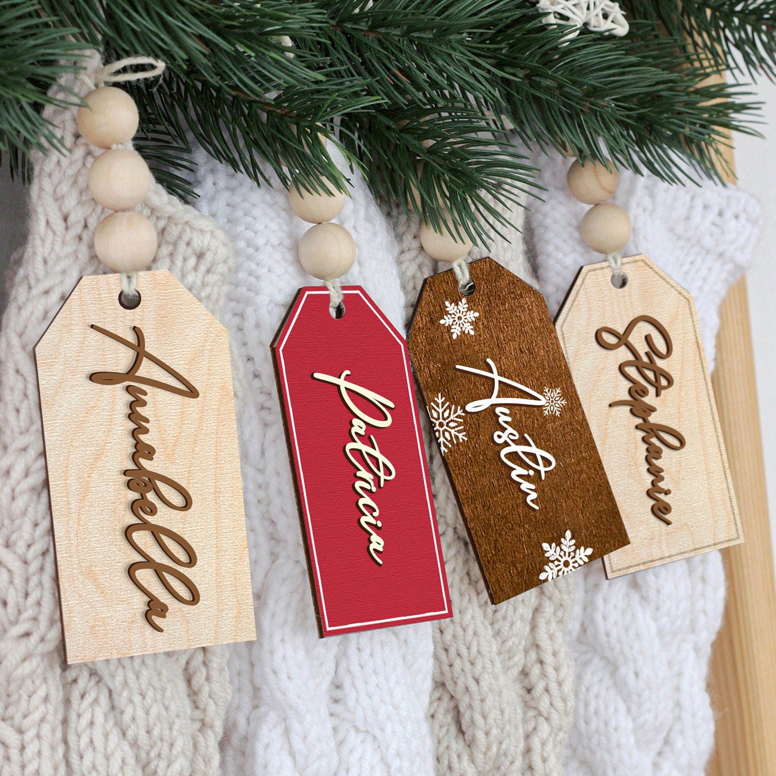 Personalized Christmas Name Tags, Christmas Stocking Tag, Beaded Name Tag KT01 - Kindlytoys
