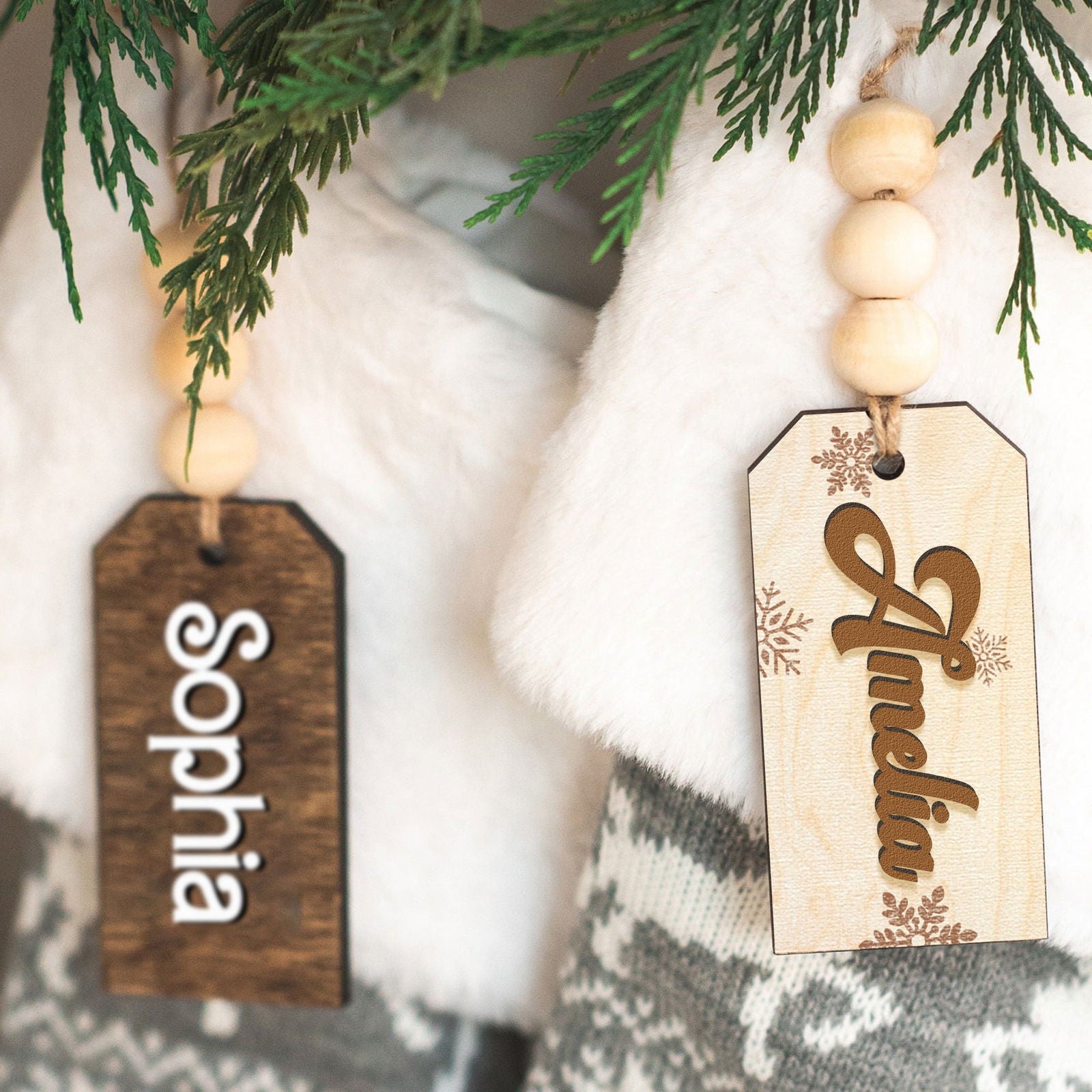 Personalized Christmas Name Tags, Christmas Stocking Tag, Beaded Name Tag KT01 - Kindlytoys