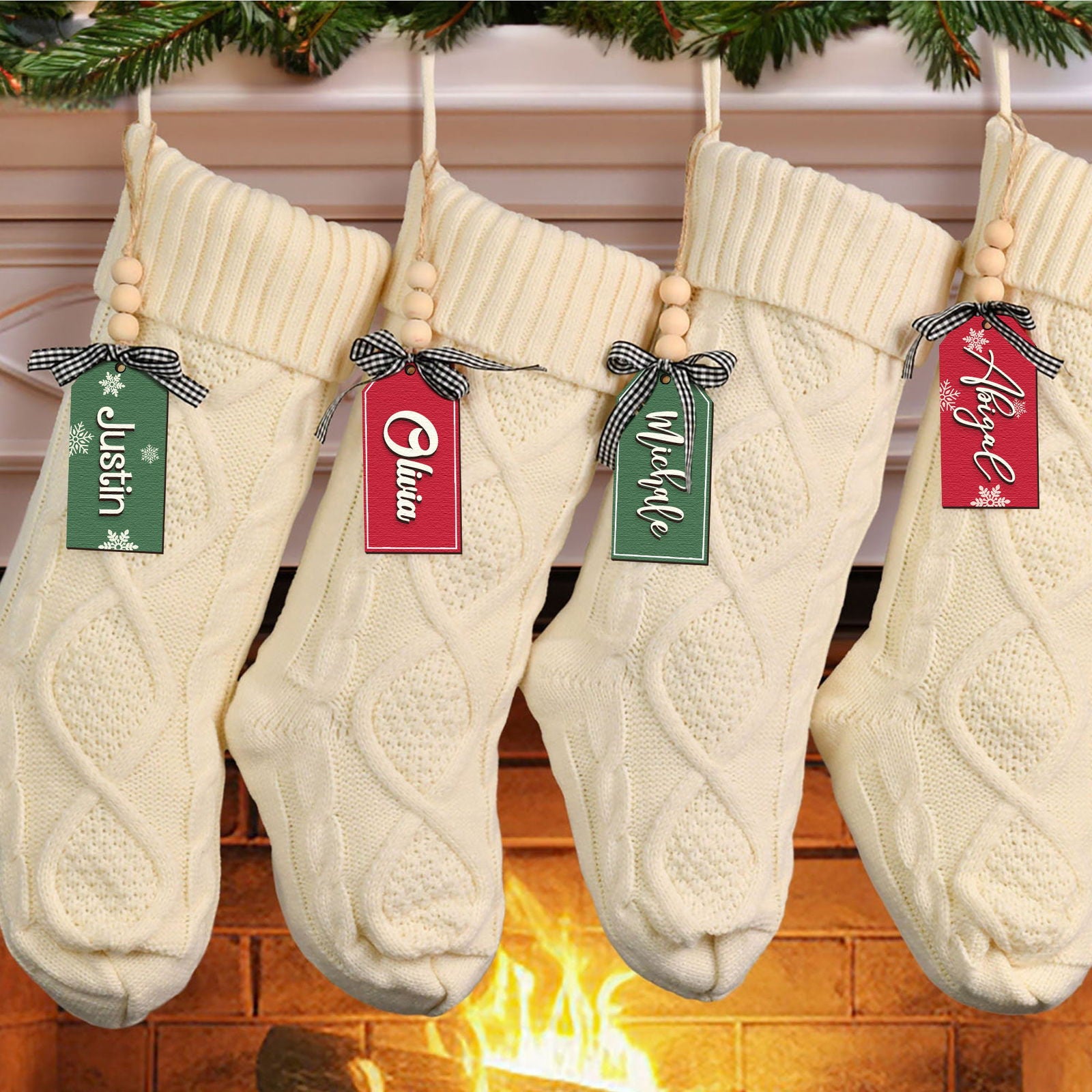 Personalized Christmas Name Tags, Christmas Stocking Tag, Beaded Name Tag KT01 - Kindlytoys