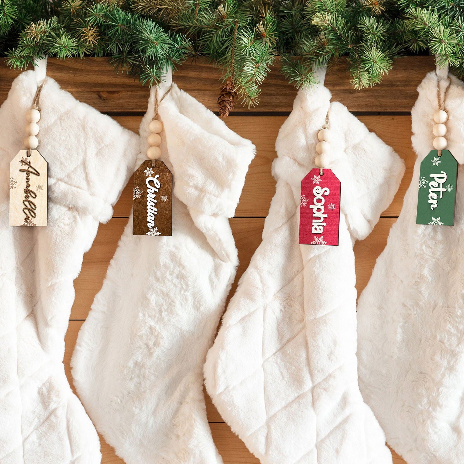 Personalized Christmas Name Tags, Christmas Stocking Tag, Beaded Name Tag KT01 - Kindlytoys