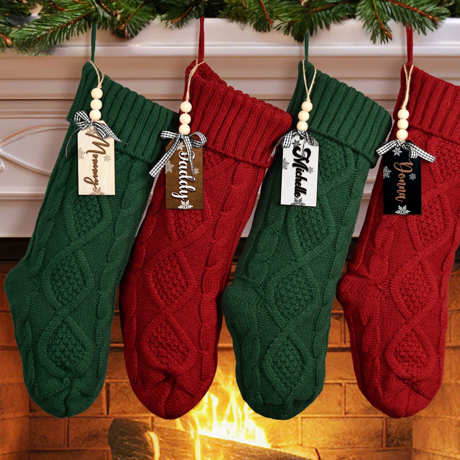 Personalized Christmas Name Tags, Christmas Stocking Tag, Beaded Name Tag KT01 - Kindlytoys