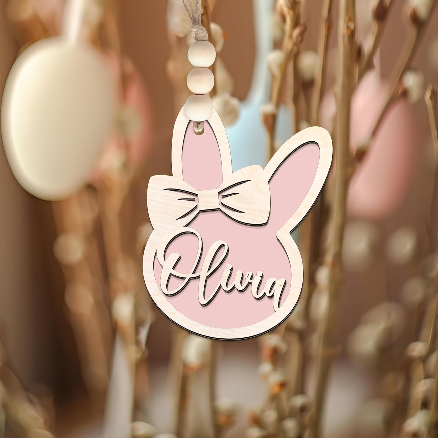 Personalized Easter Bunny Rabbit Ornaments, Wooden Easter Gifts Idea for Kids ET01 - Kindlytoys
