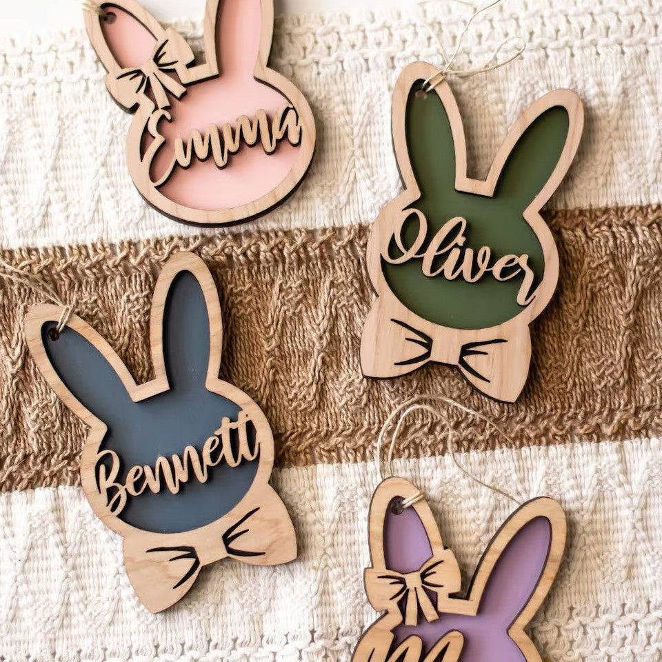 Personalized Easter Bunny Rabbit Ornaments, Wooden Easter Gifts Idea for Kids ET01 - Kindlytoys