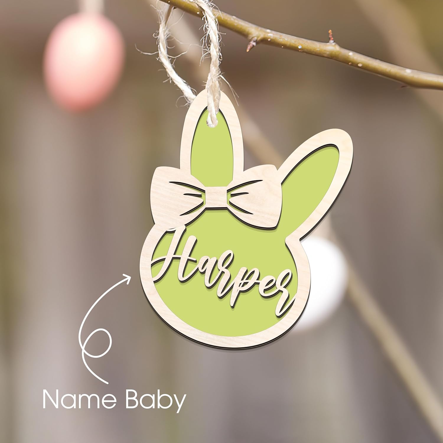 Personalized Easter Bunny Rabbit Ornaments, Wooden Easter Gifts Idea for Kids ET01 - Kindlytoys