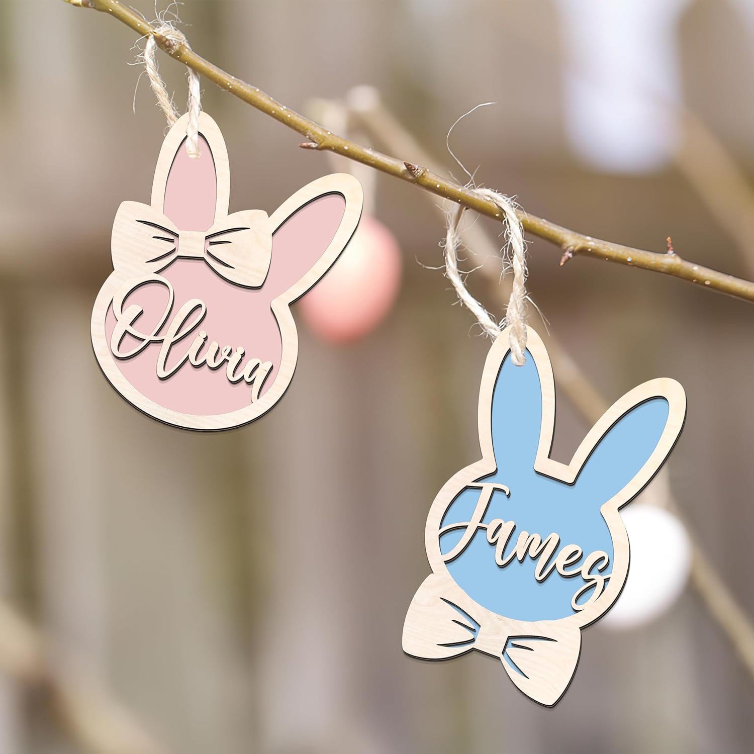 Personalized Easter Bunny Rabbit Ornaments, Wooden Easter Gifts Idea for Kids ET01 - Kindlytoys