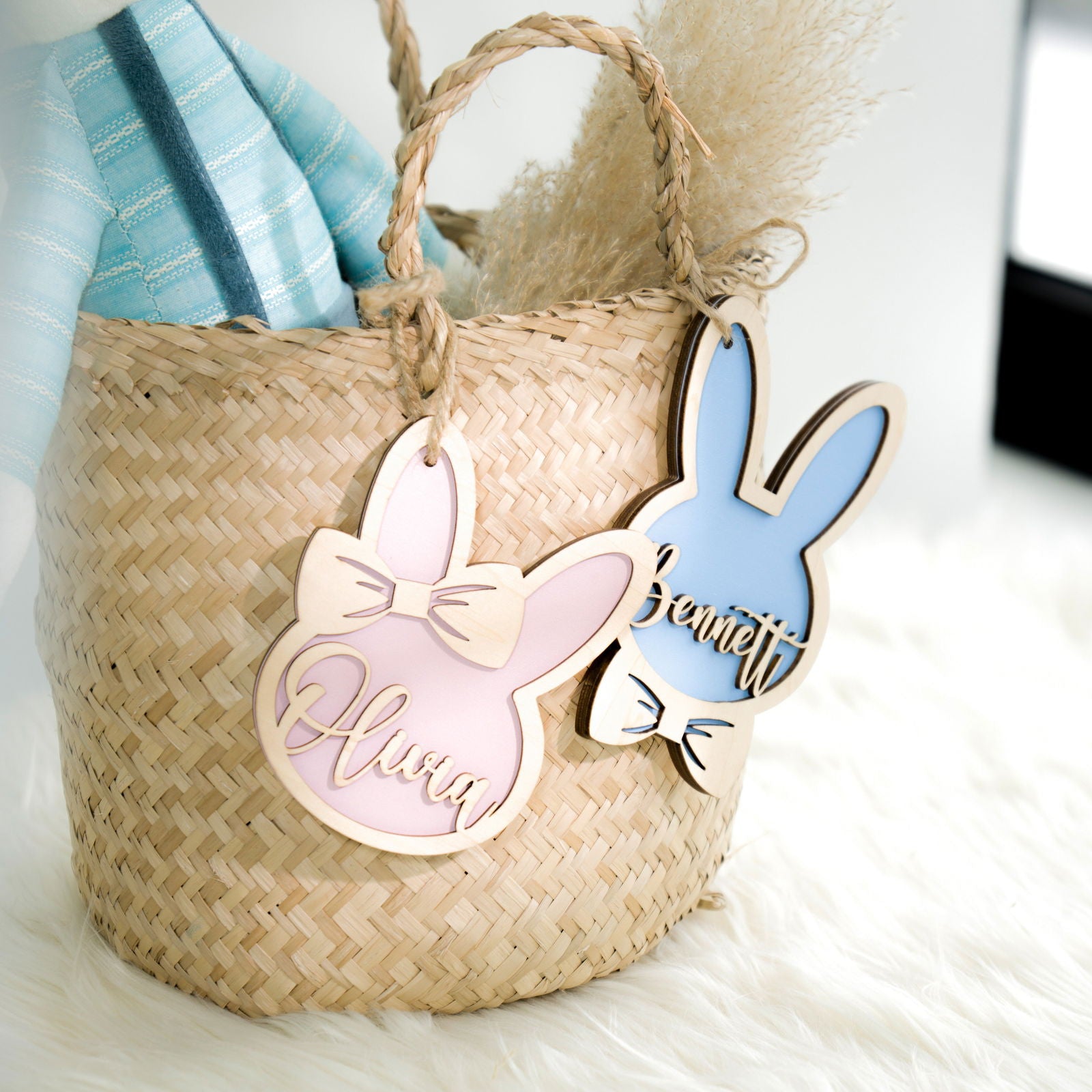 Personalized Easter Bunny Rabbit Ornaments, Wooden Easter Gifts Idea for Kids ET01 - Kindlytoys