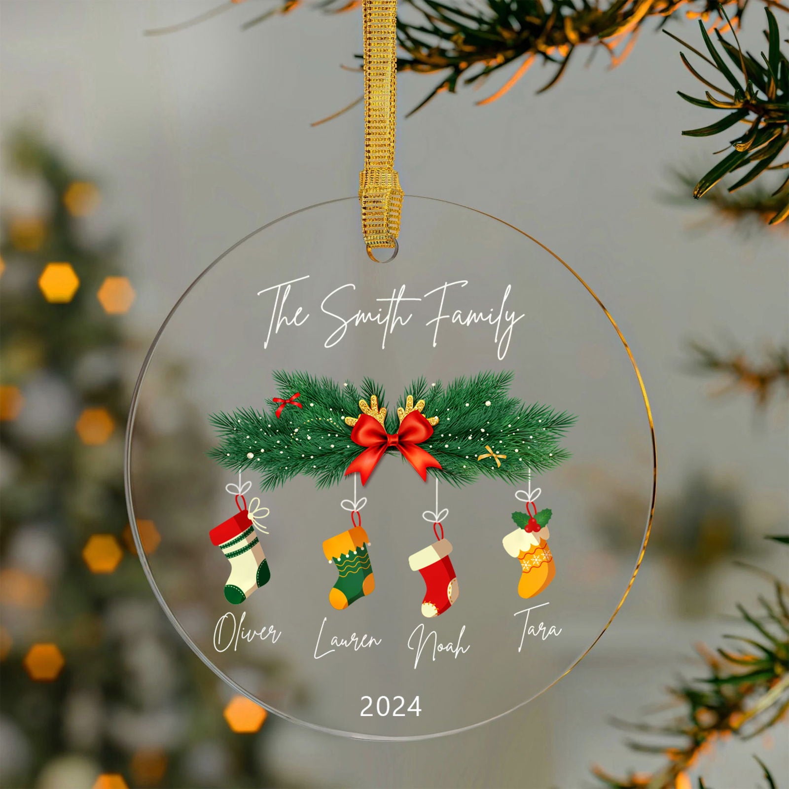 Personalized Family Christmas Ornament 2024 – Custom Family & Pet Ornament AV03-10 - Kindlytoys