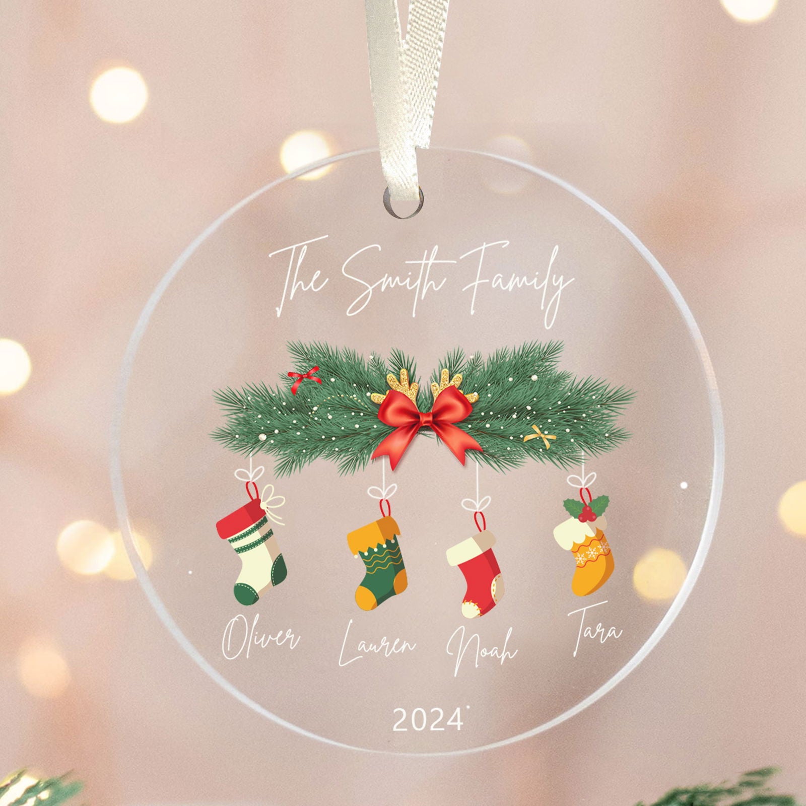 Personalized Family Christmas Ornament 2024 – Custom Family & Pet Ornament AV03-10 - Kindlytoys