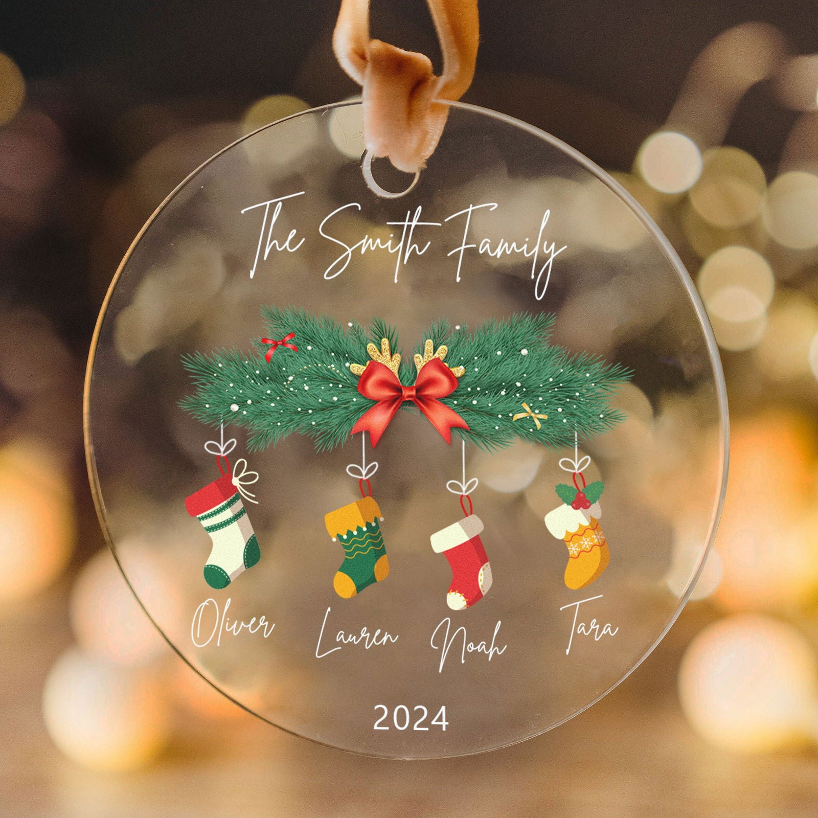 Personalized Family Christmas Ornament 2024 – Custom Family & Pet Ornament AV03-10 - Kindlytoys