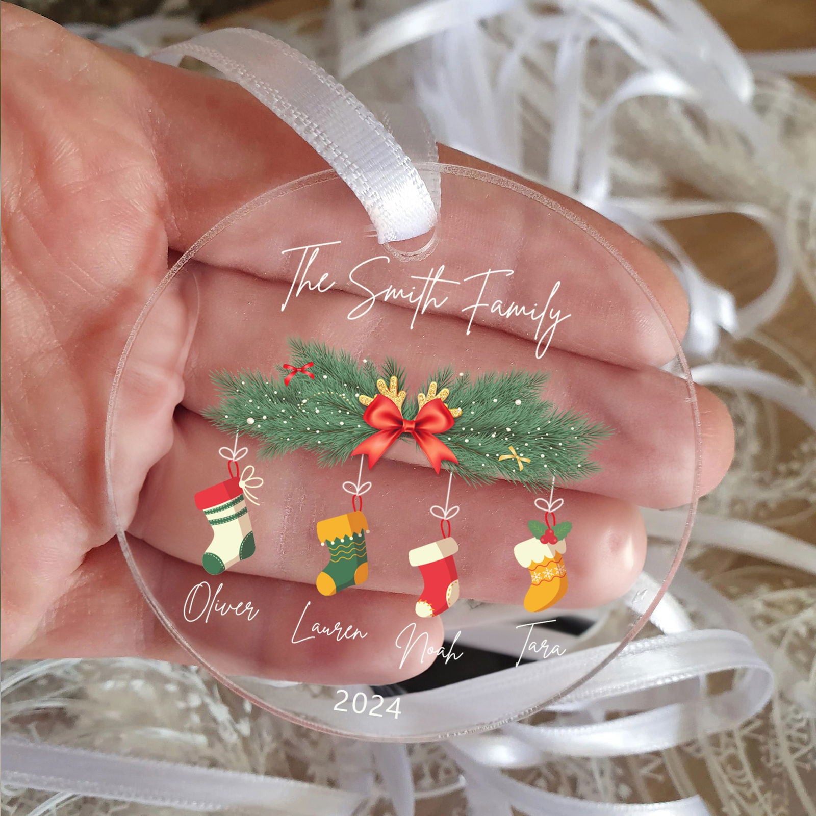 Personalized Family Christmas Ornament 2024 – Custom Family & Pet Ornament AV03-10 - Kindlytoys
