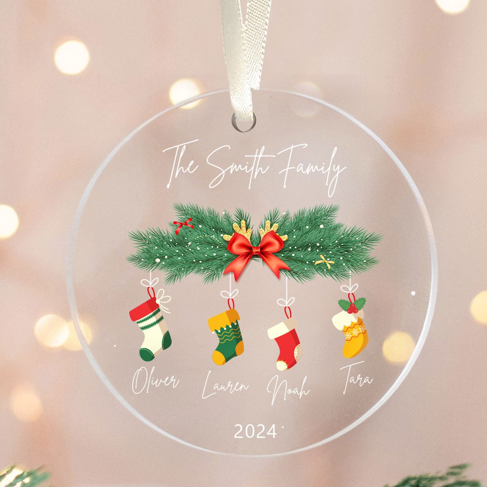 Personalized Family Christmas Ornament 2024 – Custom Family & Pet Ornament AV03-10 - Kindlytoys