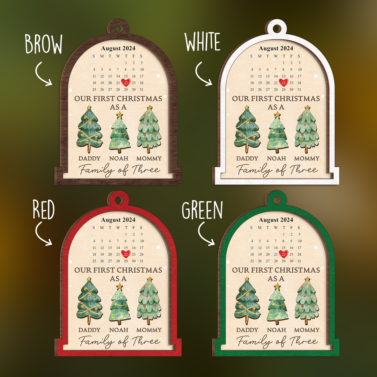 Personalized Family Of Three Christmas Ornament, Baby's First Christmas Ornament Wooden 2 Layers CF504 - Kindlytoys