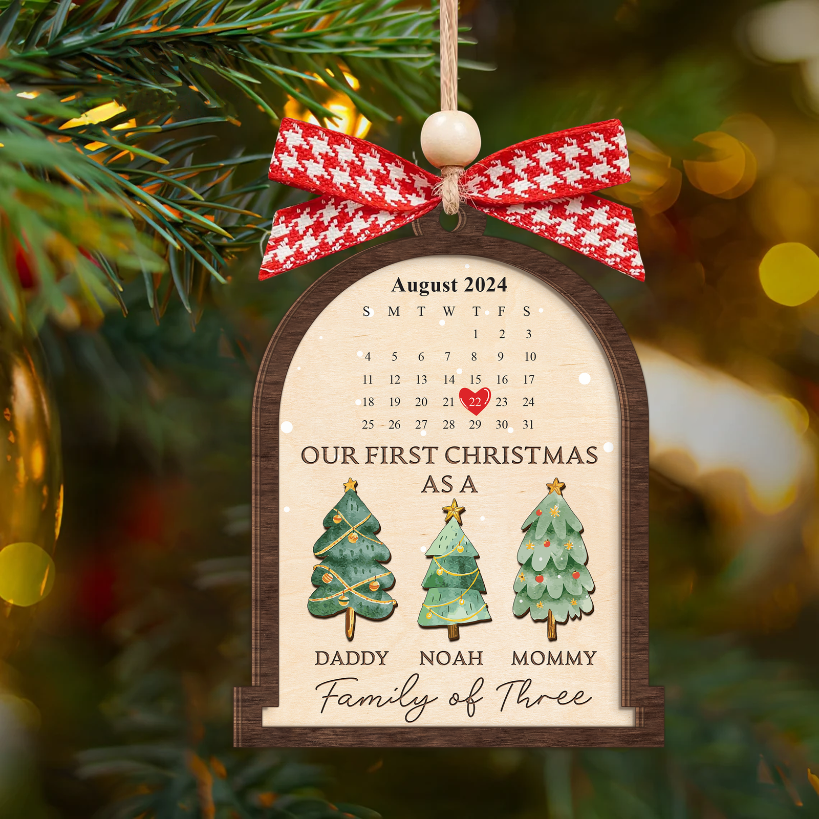 Personalized Family Of Three Christmas Ornament, Baby's First Christmas Ornament Wooden 2 Layers CF504 - Kindlytoys