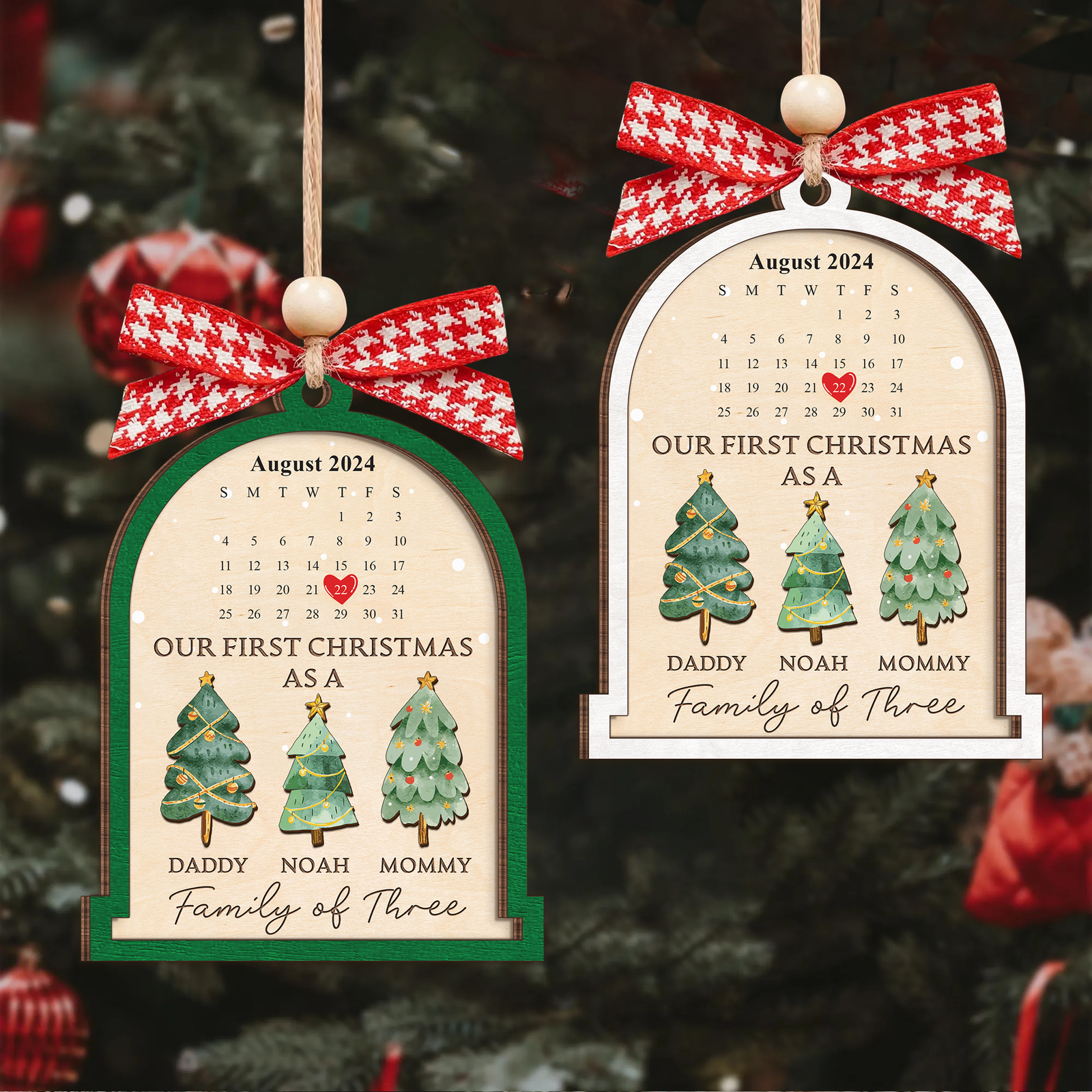 Personalized Family Of Three Christmas Ornament, Baby's First Christmas Ornament Wooden 2 Layers CF504 - Kindlytoys
