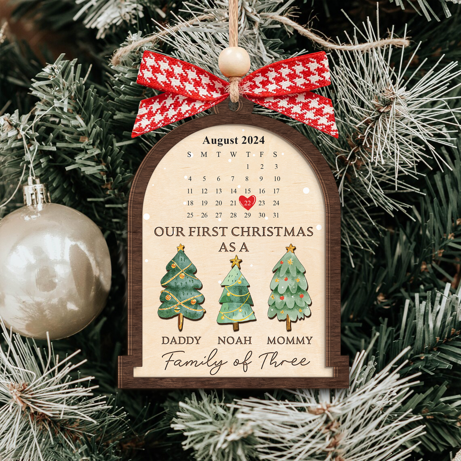 Personalized Family Of Three Christmas Ornament, Baby's First Christmas Ornament Wooden 2 Layers CF504 - Kindlytoys