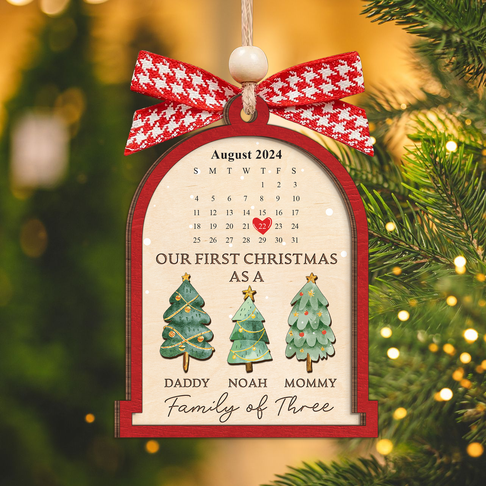 Personalized Family Of Three Christmas Ornament, Baby's First Christmas Ornament Wooden 2 Layers CF504 - Kindlytoys