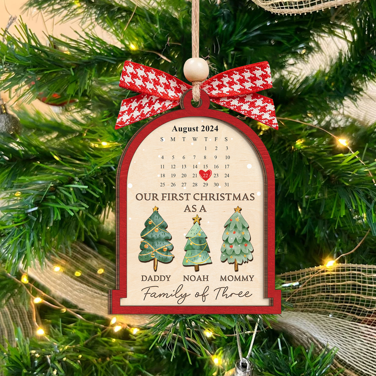 Personalized Family Of Three Christmas Ornament, Baby's First Christmas Ornament Wooden 2 Layers CF504 - Kindlytoys