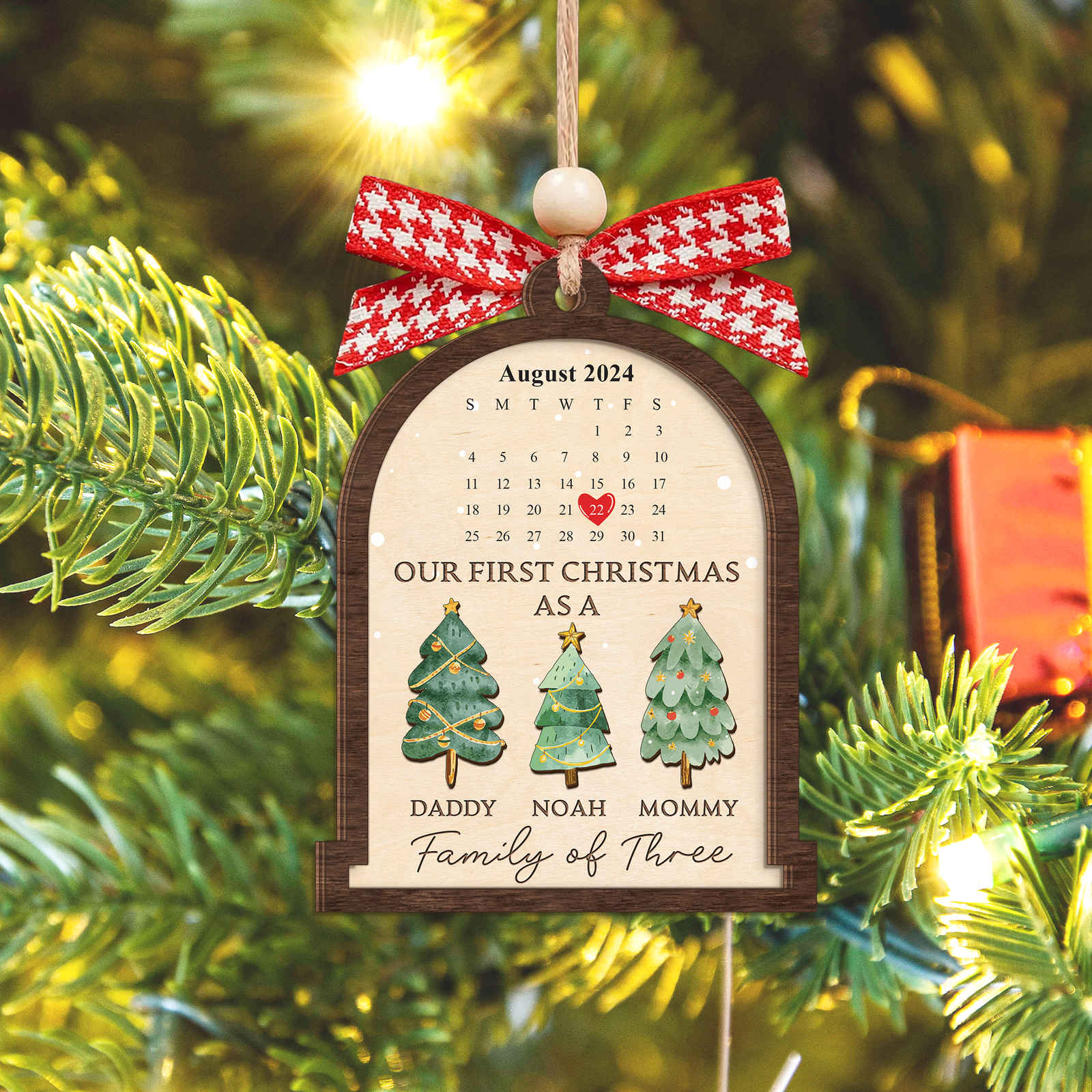 Personalized Family Of Three Christmas Ornament, Baby's First Christmas Ornament Wooden 2 Layers CF504 - Kindlytoys