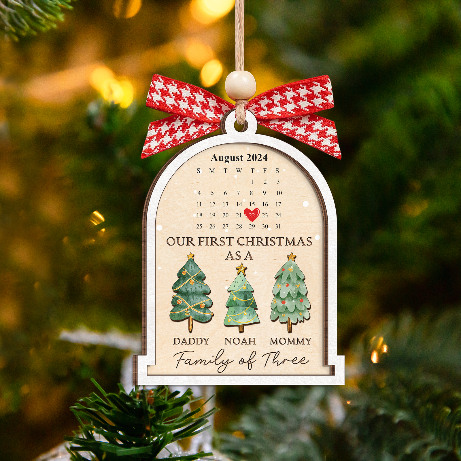 Personalized Family Of Three Christmas Ornament, Baby's First Christmas Ornament Wooden 2 Layers CF504 - Kindlytoys