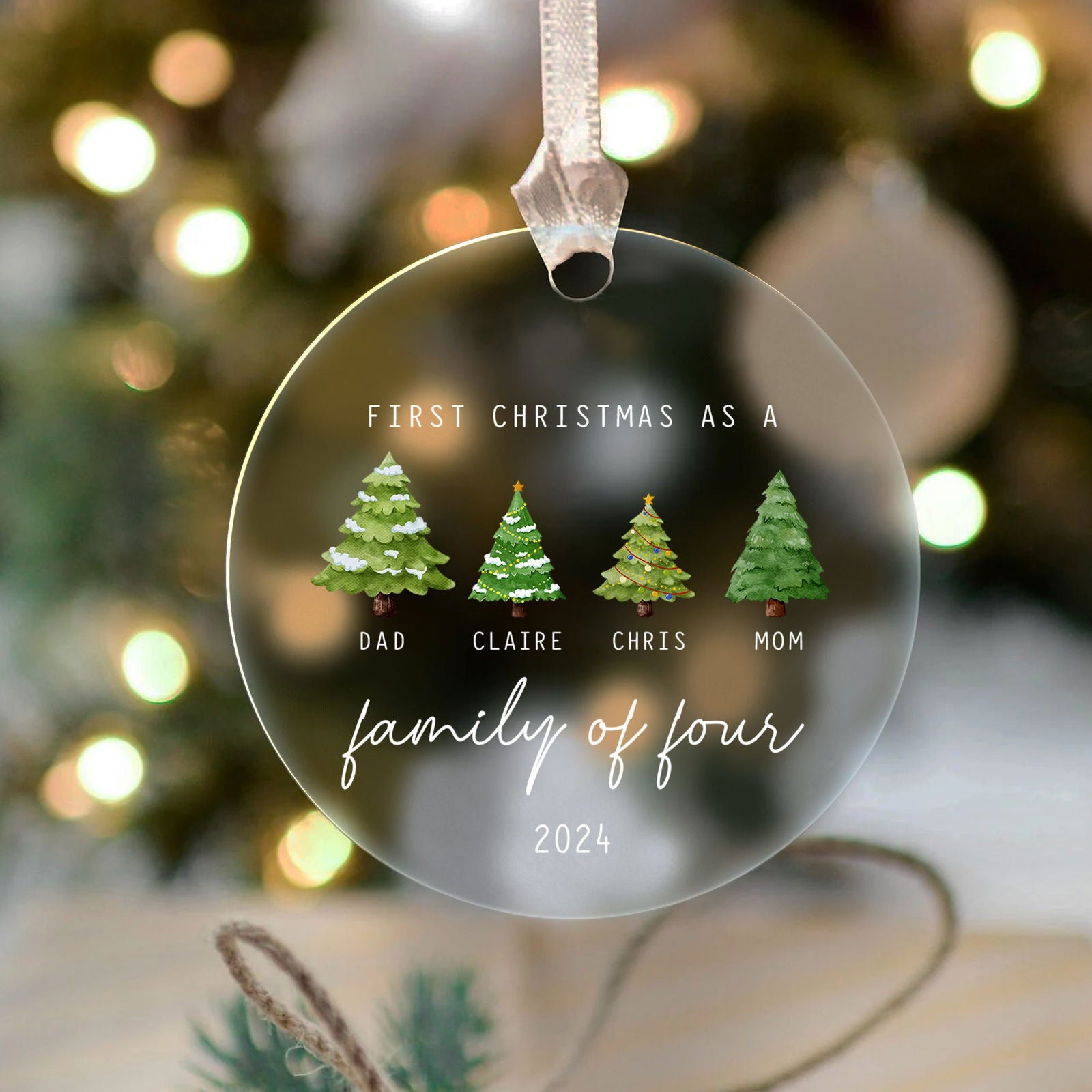 Personalized Family Ornament with Christmas tree, Custom Xmas Tree Ornament AV03-15 - Kindlytoys
