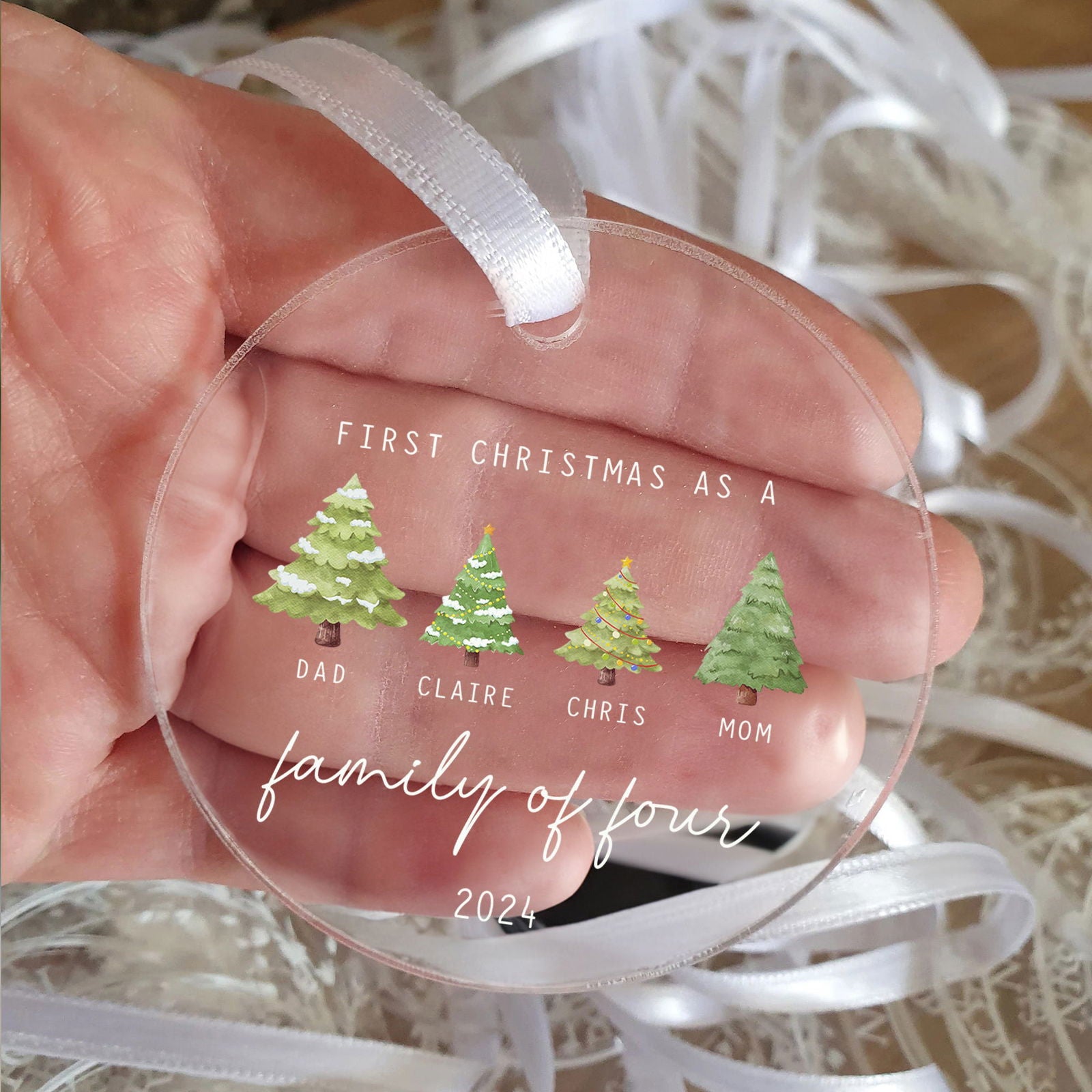 Personalized Family Ornament with Christmas tree, Custom Xmas Tree Ornament AV03-15 - Kindlytoys