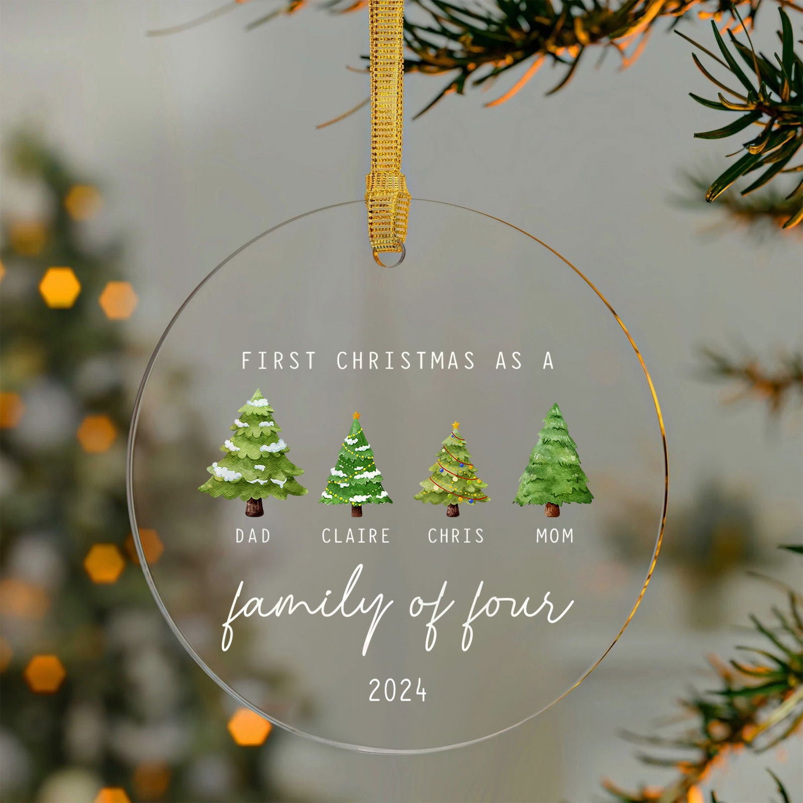 Personalized Family Ornament with Christmas tree, Custom Xmas Tree Ornament AV03-15 - Kindlytoys