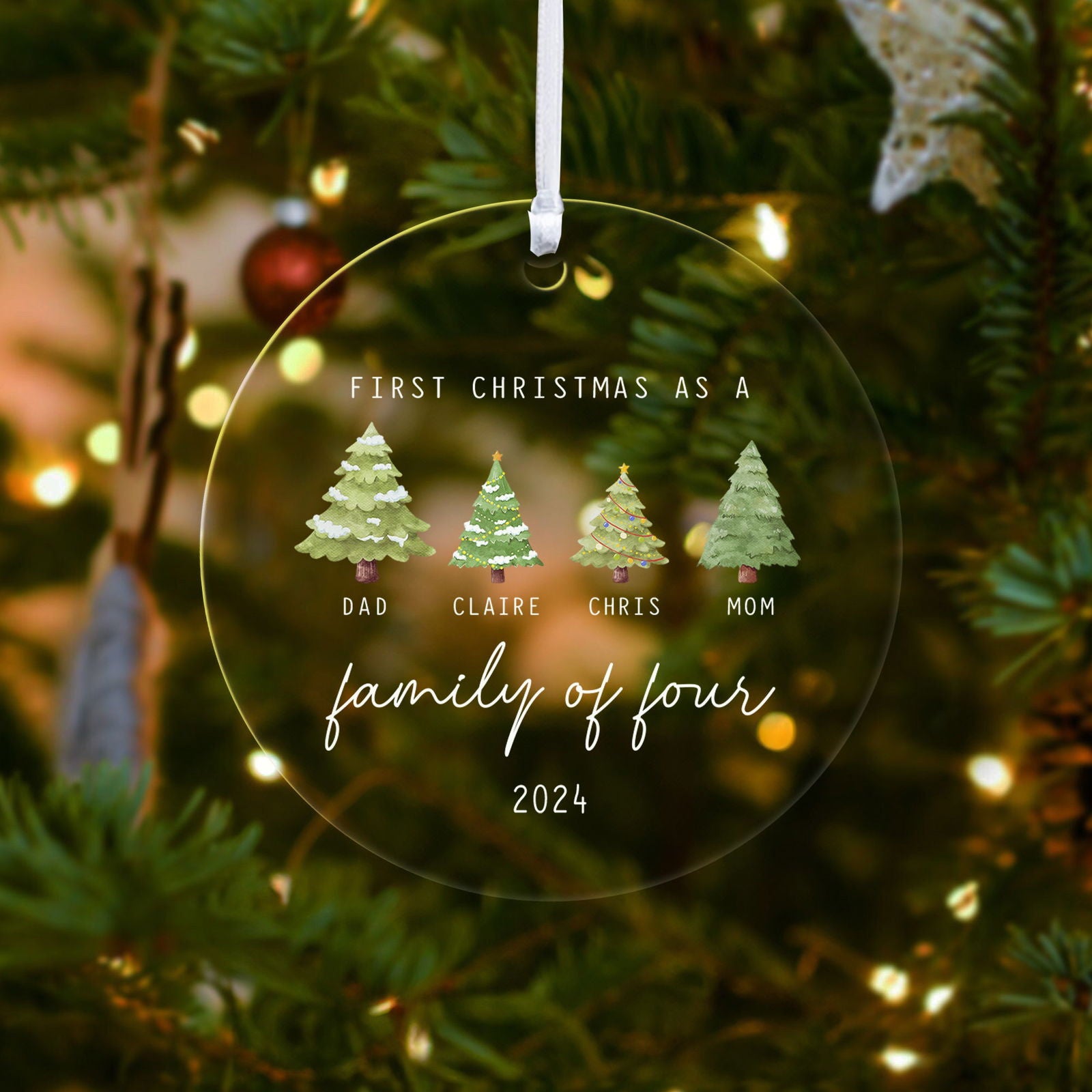 Personalized Family Ornament with Christmas tree, Custom Xmas Tree Ornament AV03-15 - Kindlytoys