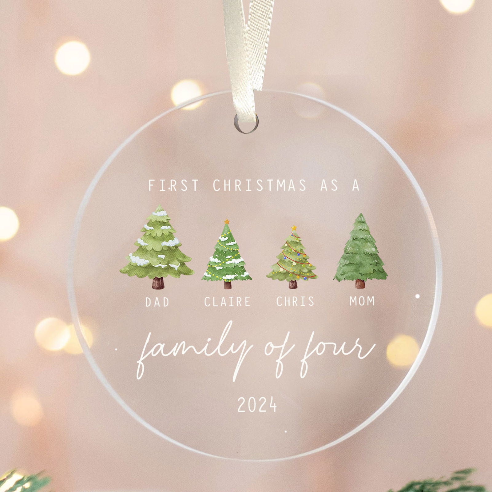 Personalized Family Ornament with Christmas tree, Custom Xmas Tree Ornament AV03-15 - Kindlytoys