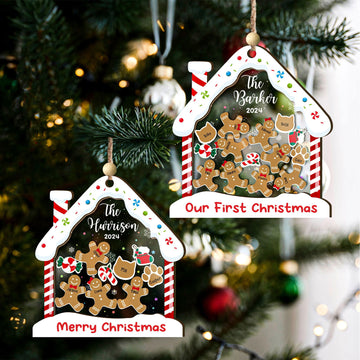 Personalized Family Ornaments With Pets, 2 Layers Shaker Ornament with Gingerbread Family and Pets CF119 - Kindlytoys