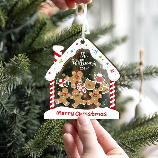 Personalized Family Ornaments With Pets, 2 Layers Shaker Ornament with Gingerbread Family and Pets CF119 - Kindlytoys