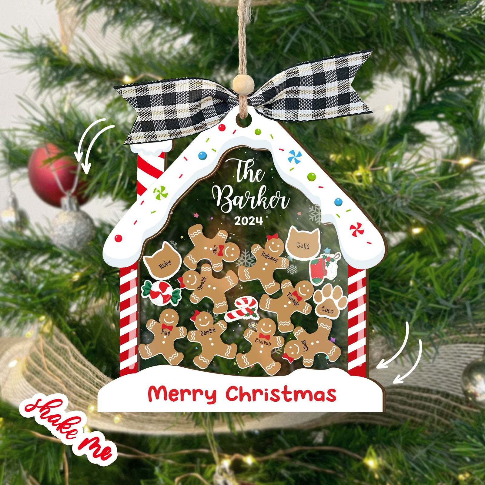 Personalized Family Ornaments With Pets, 2 Layers Shaker Ornament with Gingerbread Family and Pets CF119 - Kindlytoys