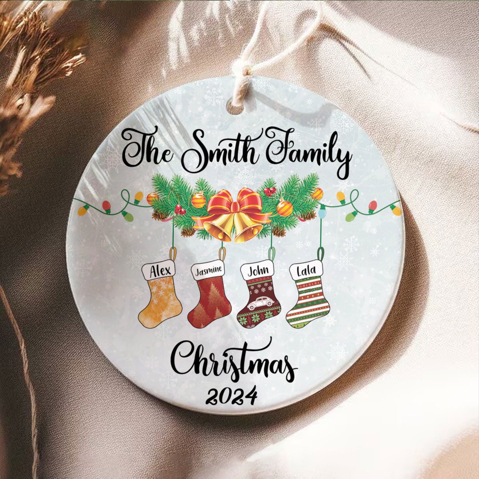 Personalized Family Stocking Ornament With Names and Year, Personalized Family Ornament CX01-29 - Kindlytoys