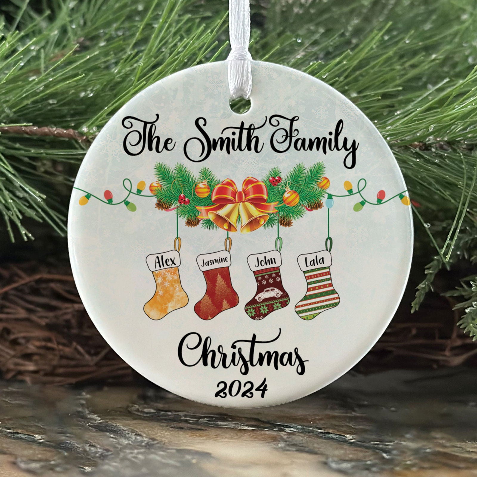 Personalized Family Stocking Ornament With Names and Year, Personalized Family Ornament CX01-29 - Kindlytoys
