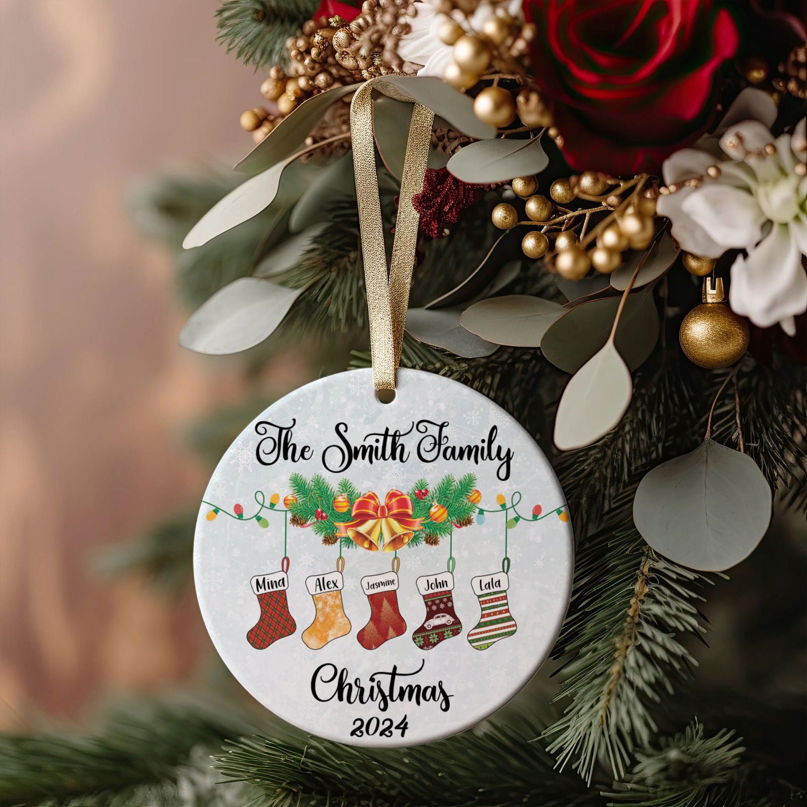 Personalized Family Stocking Ornament With Names and Year, Personalized Family Ornament CX01-29 - Kindlytoys