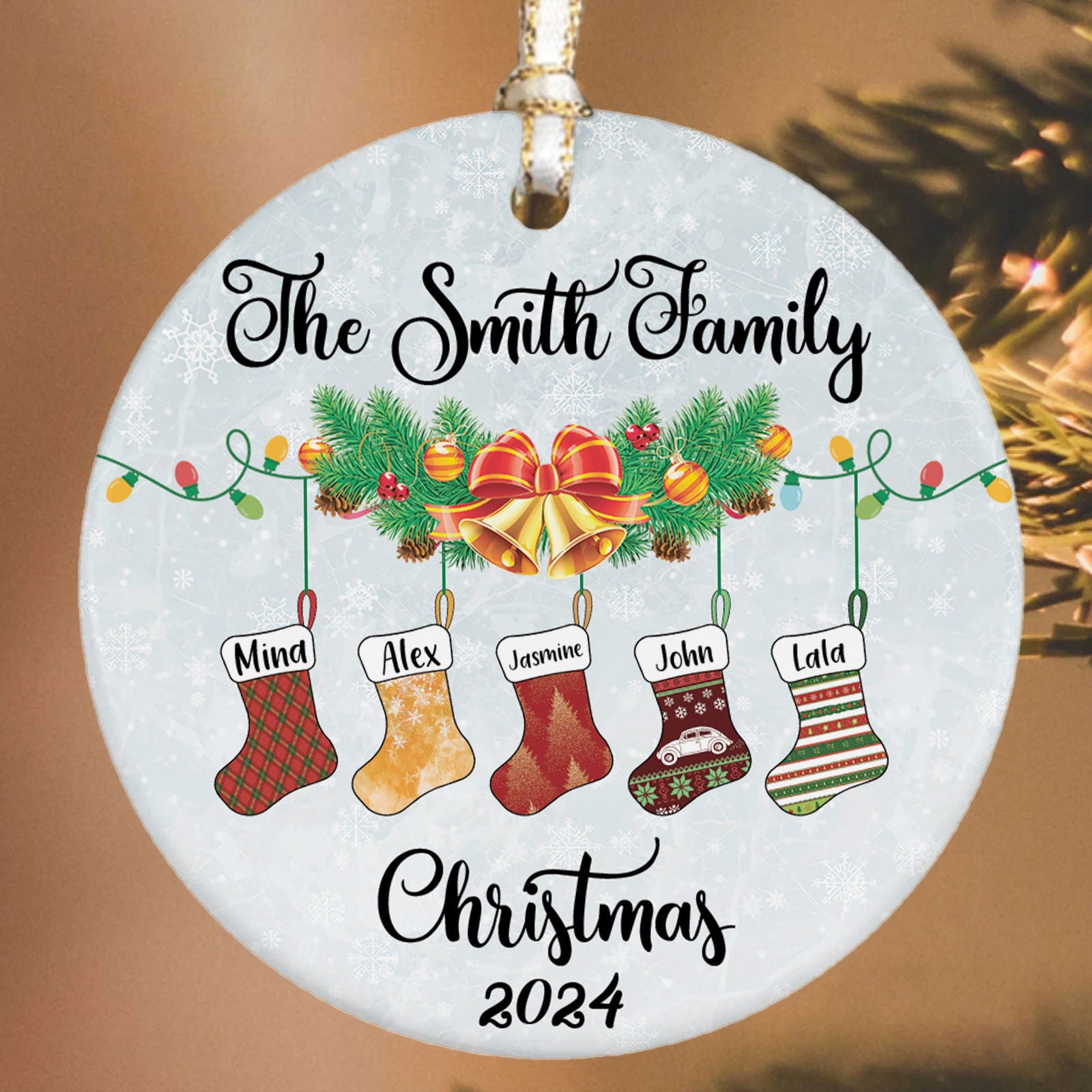 Personalized Family Stocking Ornament With Names and Year, Personalized Family Ornament CX01-29 - Kindlytoys