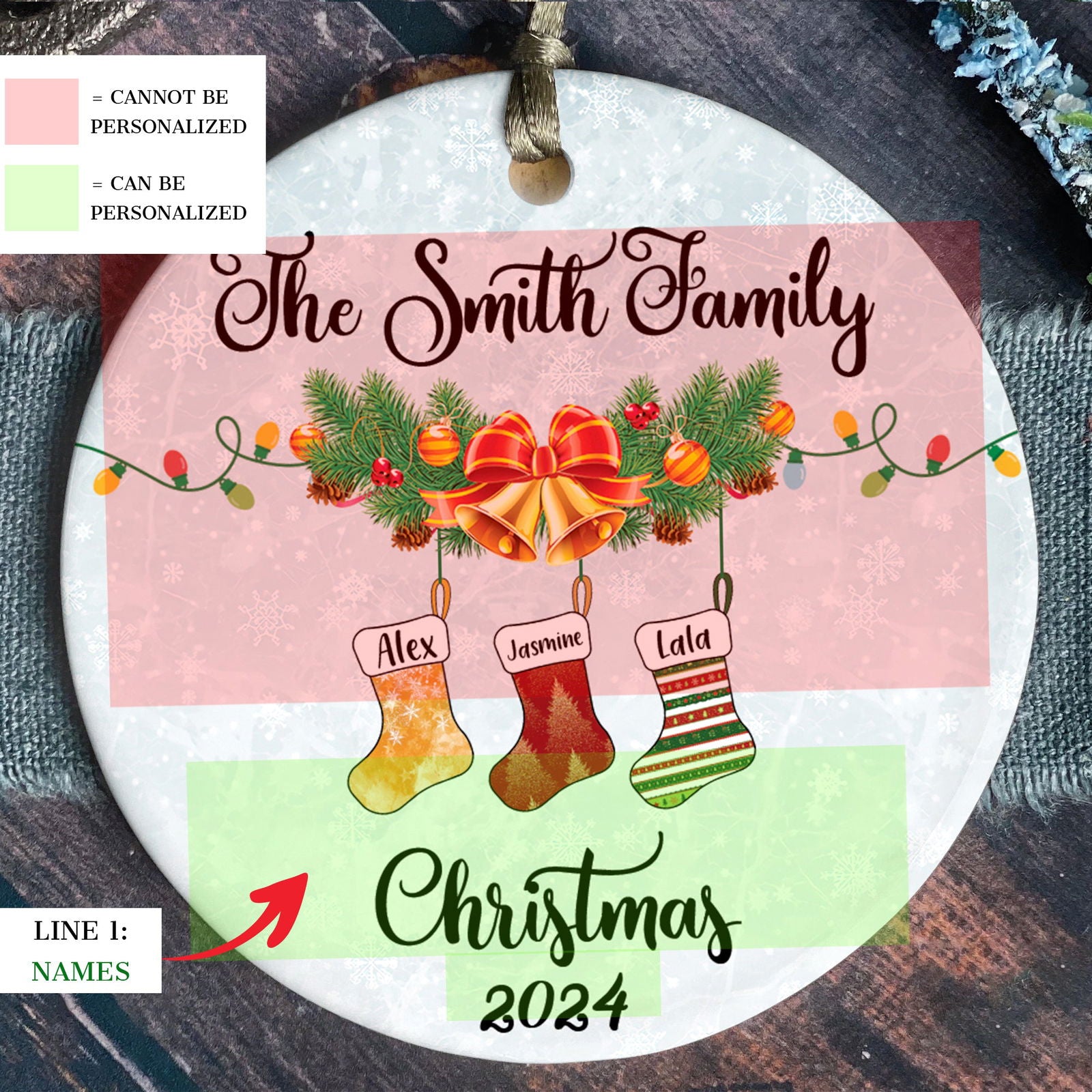 Personalized Family Stocking Ornament With Names and Year, Personalized Family Ornament CX01-29 - Kindlytoys