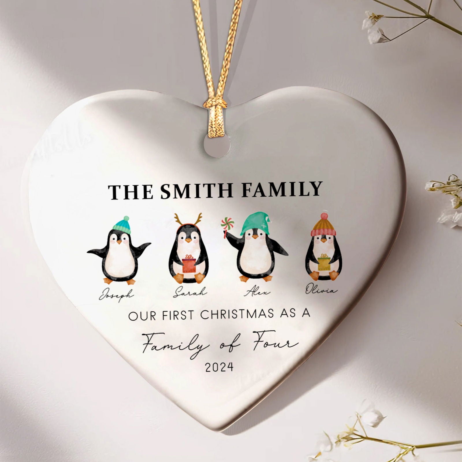 Personalized Family of 4 Ornament, Personalized Heart Shaped Ornament CY02-13 - Kindlytoys