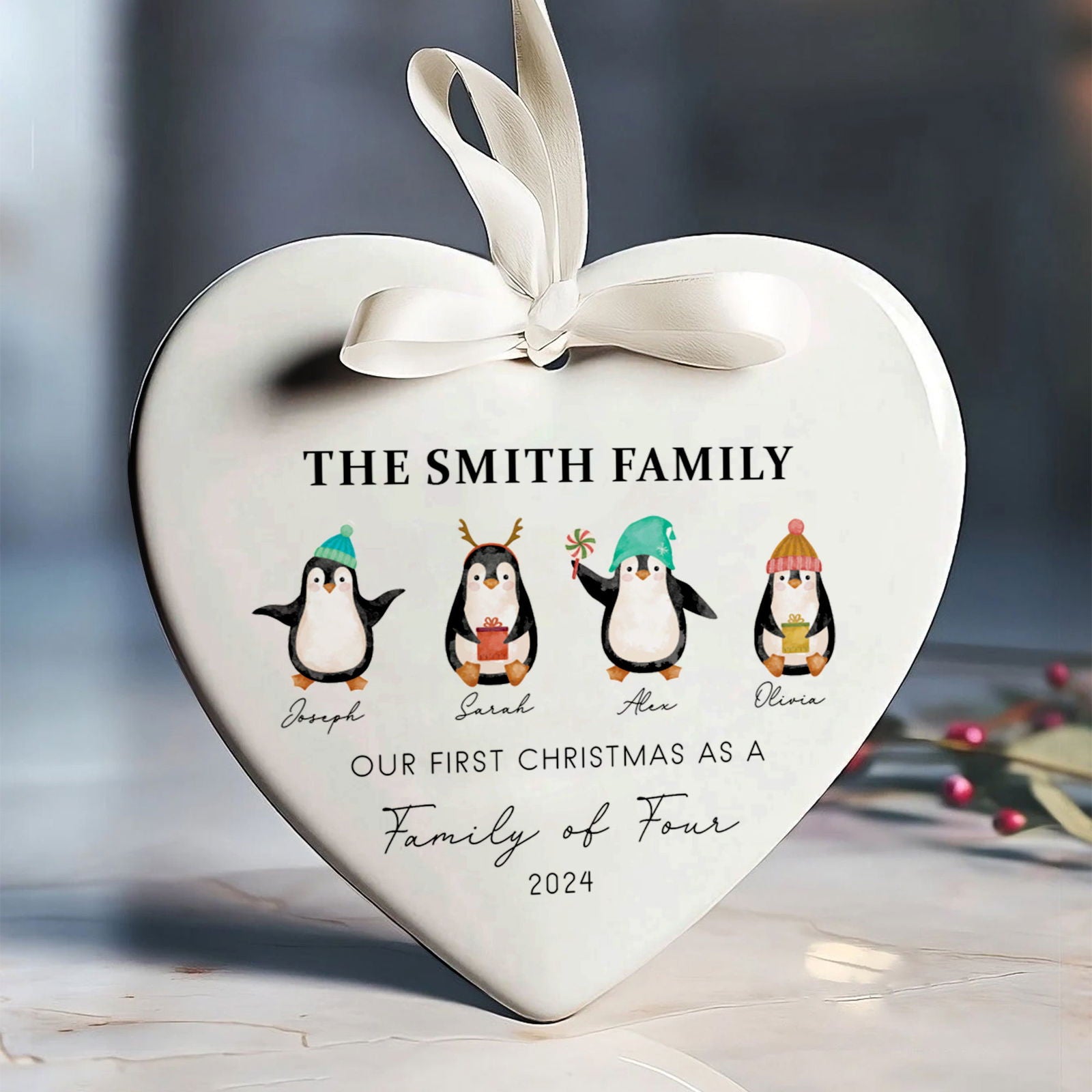Personalized Family of 4 Ornament, Personalized Heart Shaped Ornament CY02-13 - Kindlytoys