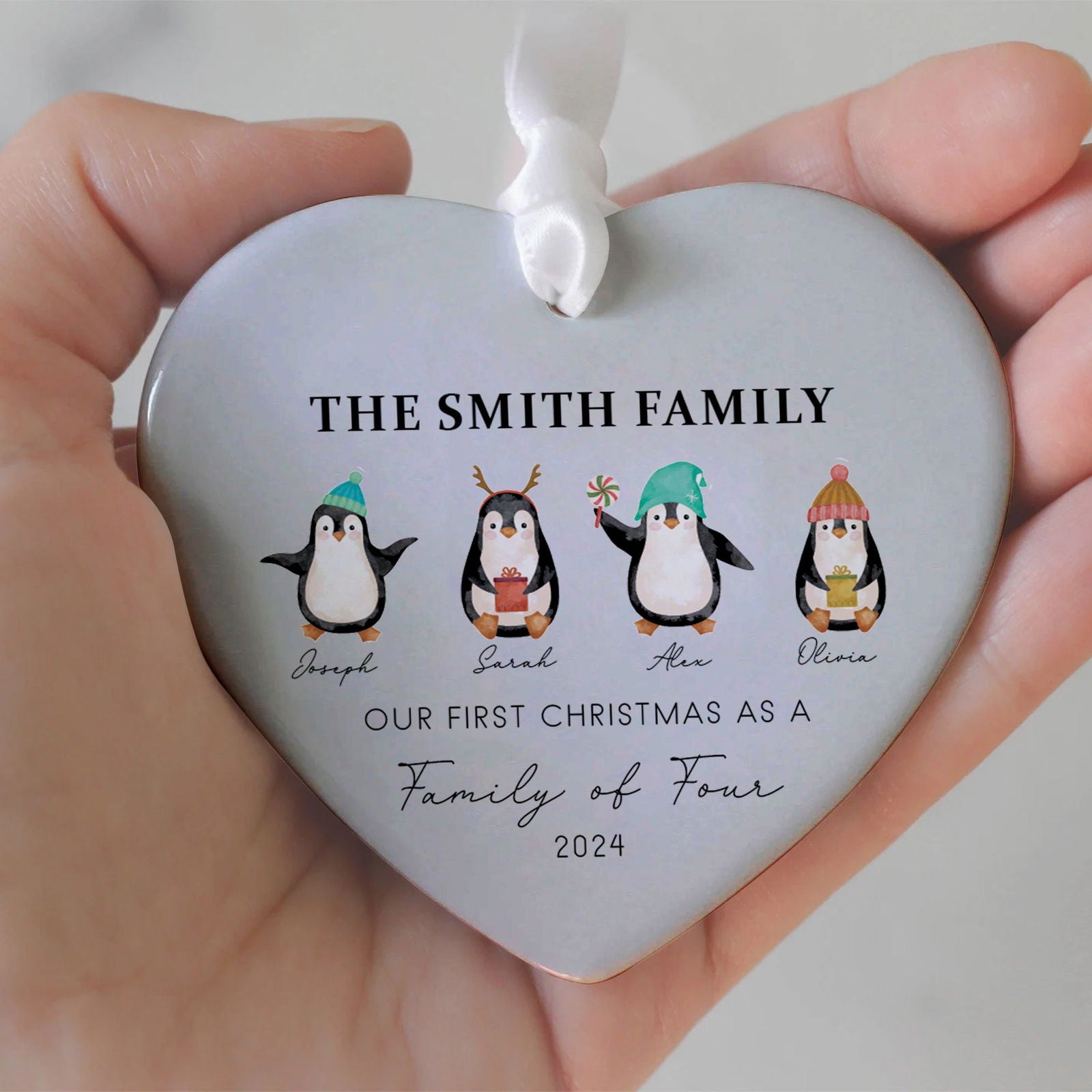 Personalized Family of 4 Ornament, Personalized Heart Shaped Ornament CY02-13 - Kindlytoys