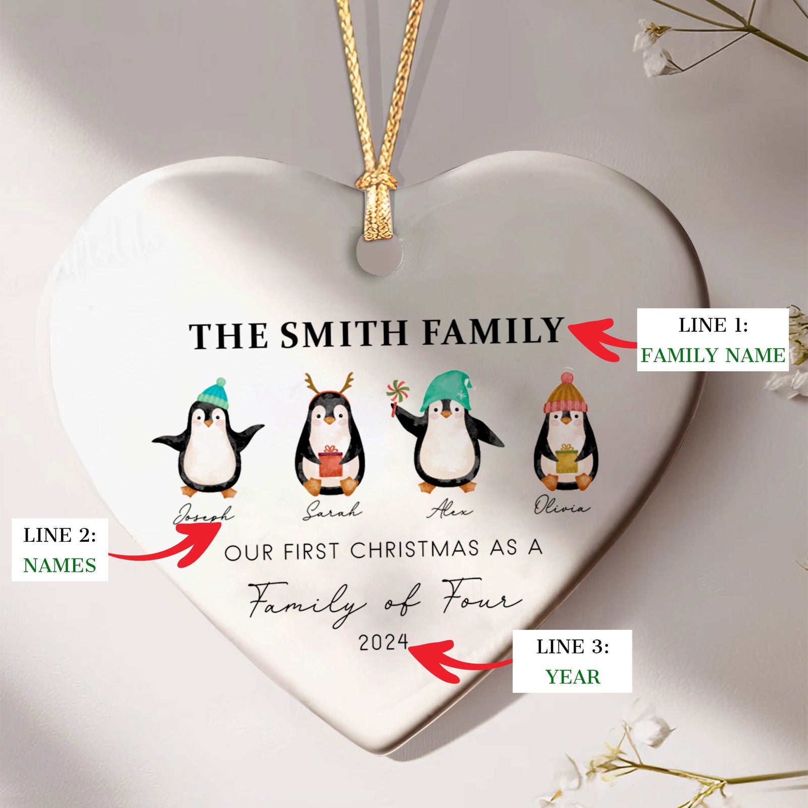 Personalized Family of 4 Ornament, Personalized Heart Shaped Ornament CY02-13 - Kindlytoys