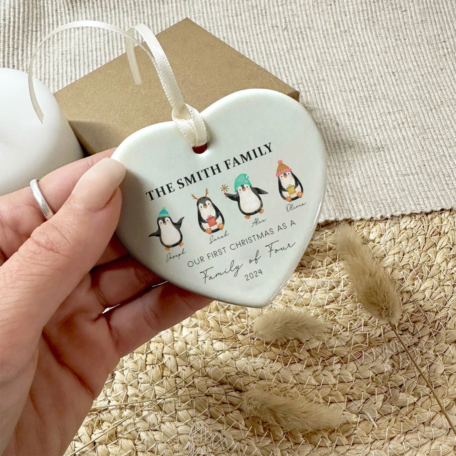 Personalized Family of 4 Ornament, Personalized Heart Shaped Ornament CY02-13 - Kindlytoys