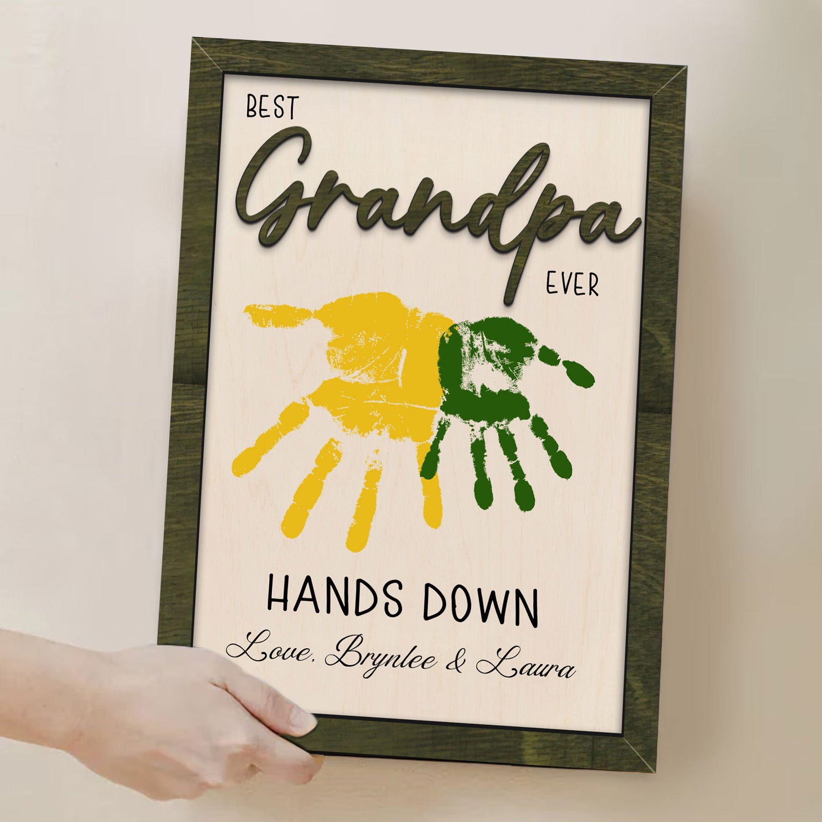 Personalized Fathers Handprint Sign, DIY Best Dad Ever Hand Down Sign, Gift ideas for dad, Best Daddy Hands Down Wooden Sign FF21 - Kindlytoys