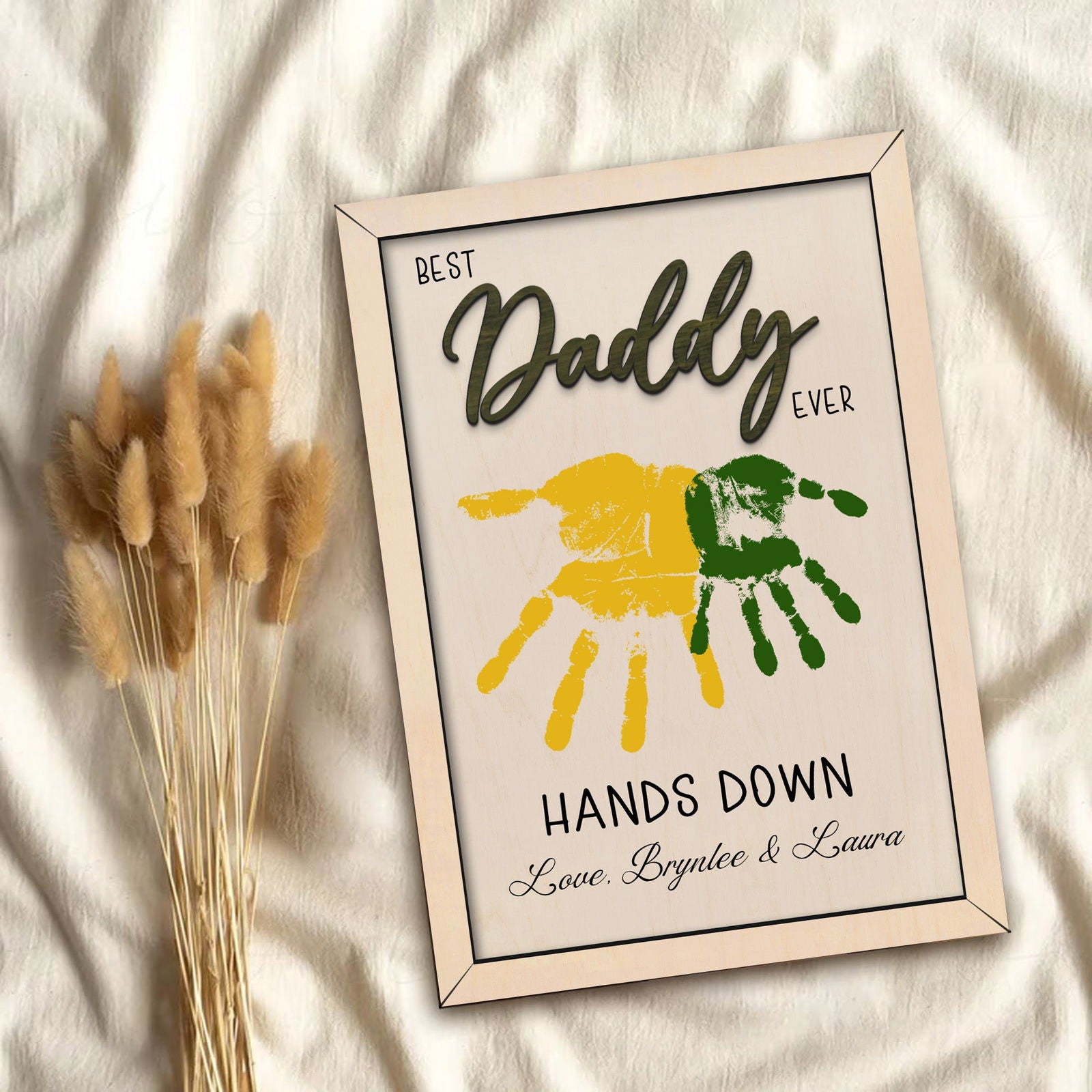 Personalized Fathers Handprint Sign, DIY Best Dad Ever Hand Down Sign, Gift ideas for dad, Best Daddy Hands Down Wooden Sign FF21 - Kindlytoys