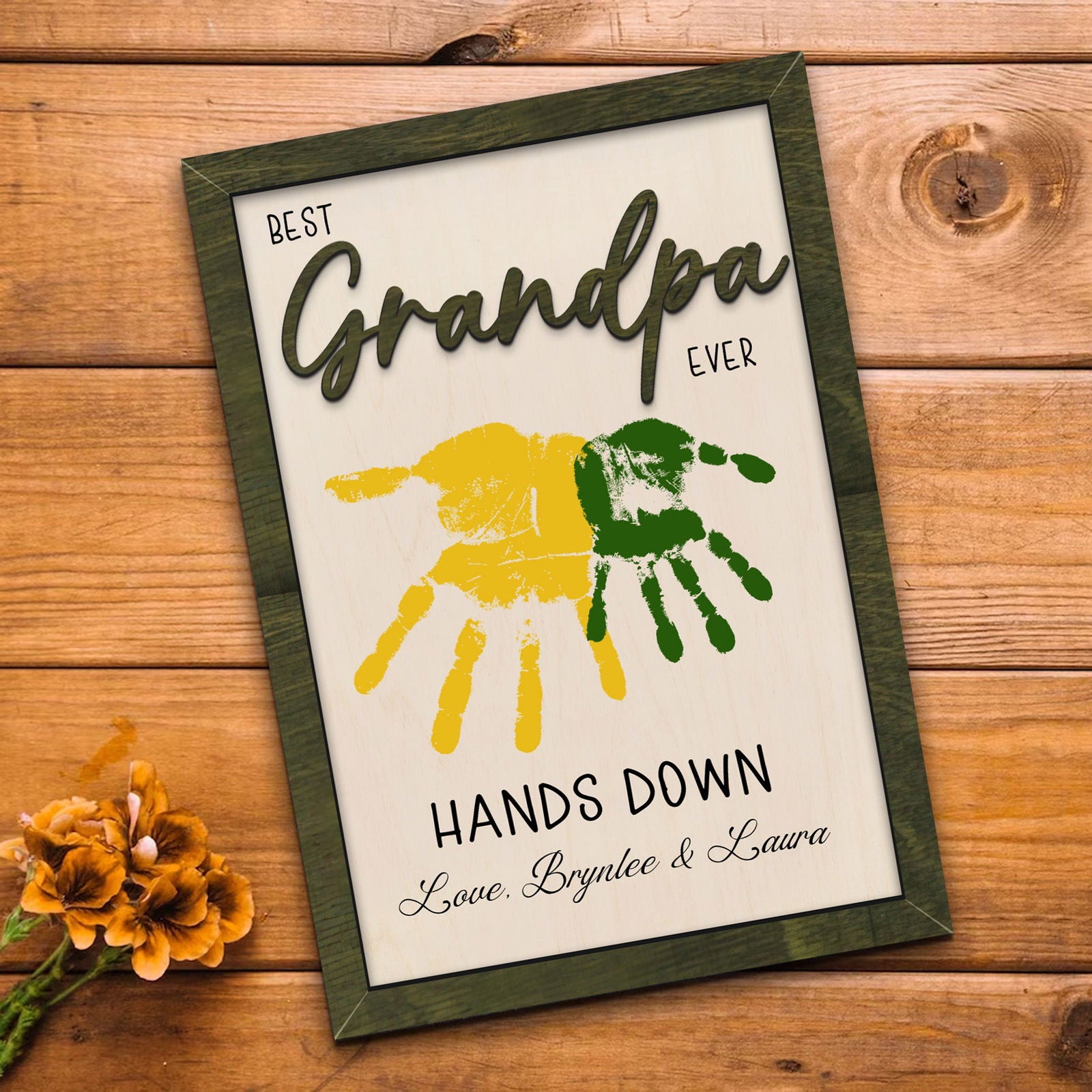 Personalized Fathers Handprint Sign, DIY Best Dad Ever Hand Down Sign, Gift ideas for dad, Best Daddy Hands Down Wooden Sign FF21 - Kindlytoys